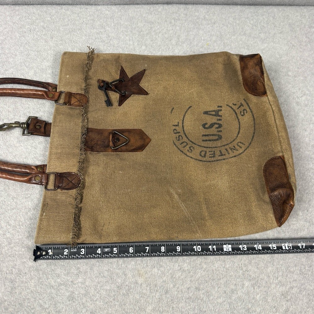 Mona B Womens Large Canvas Tote Bag Tan Distressed - Picture 11 of 12